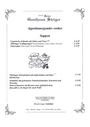 Hotel Gasthaus Steiger Speisekarte: Vorspeisen